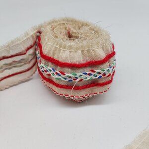 Vintage Ruffled Trim With Red Stripes & Multicolor Woven Accent 1 Yard 17 Inches